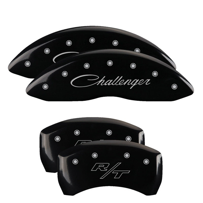 MGP 4 Caliper Covers Engraved Front & Rear With stripes/Dodge Black finish silver ch