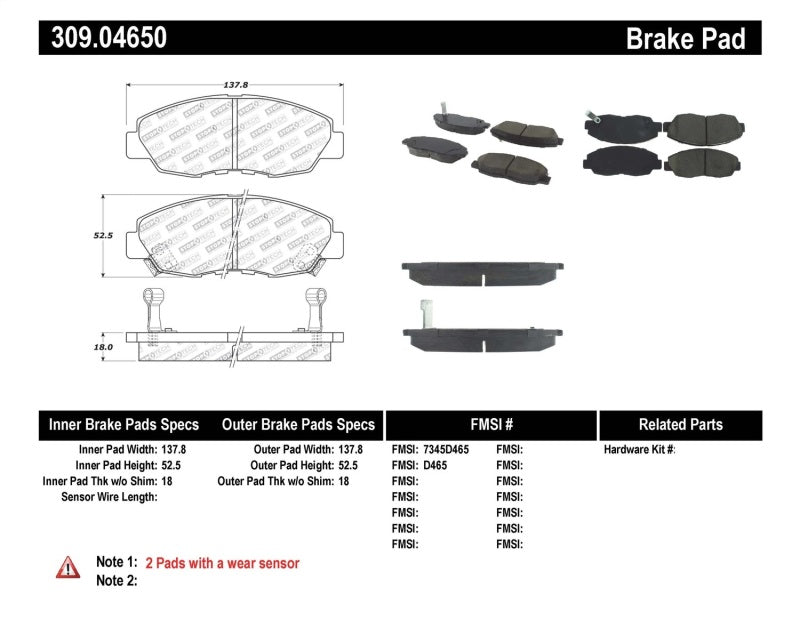 StopTech Performance 97-99 Acura CL / 94-97 Honda Accord Coupé / 90-97 Accord Sedan Plaquettes de frein avant