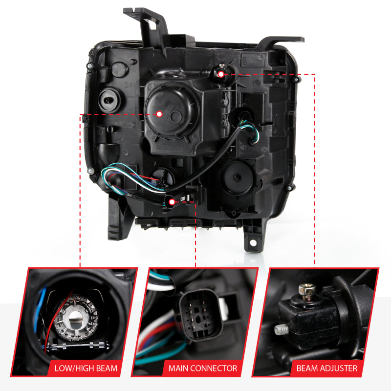 Phare de projecteur ANZO 2016-2019 Gmc Sierra 1500 style planche noir avec signal ambre séquentiel