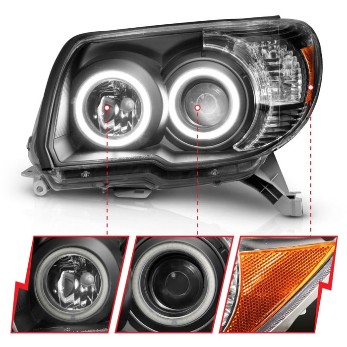 Phares de projecteur ANZO 2006-2009 Toyota 4Runner avec halo noir