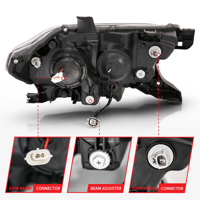 Phares de projecteur ANZO 2016-2017 Toyota Tacoma avec interrupteur de style planche noir avec ambre avec DRL