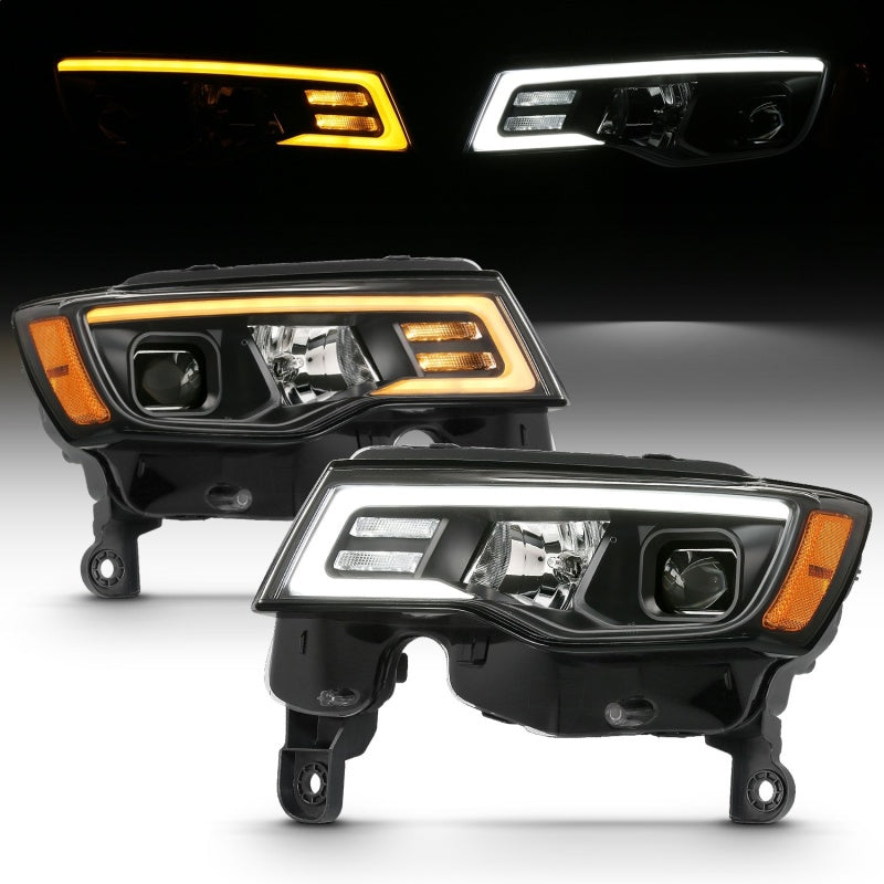 ANZO 2017-2018 Jeep Grand Cherokee Projector Headlights w/ Plank Style Switchback - Chrome w/ Amber