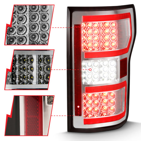 Feu arrière à LED ANZO 2018-2019 Ford F-150 Chrome (barre lumineuse rouge) (avec séquentiel)