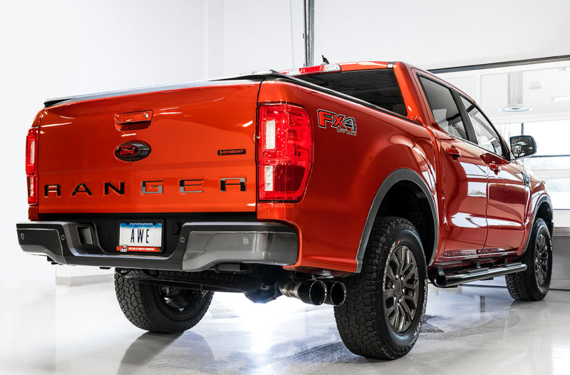 Système d'échappement hautes performances AWE Tuning 2019+ Ford Ranger 0FG avec embouts noirs diamantés et pare-pierres