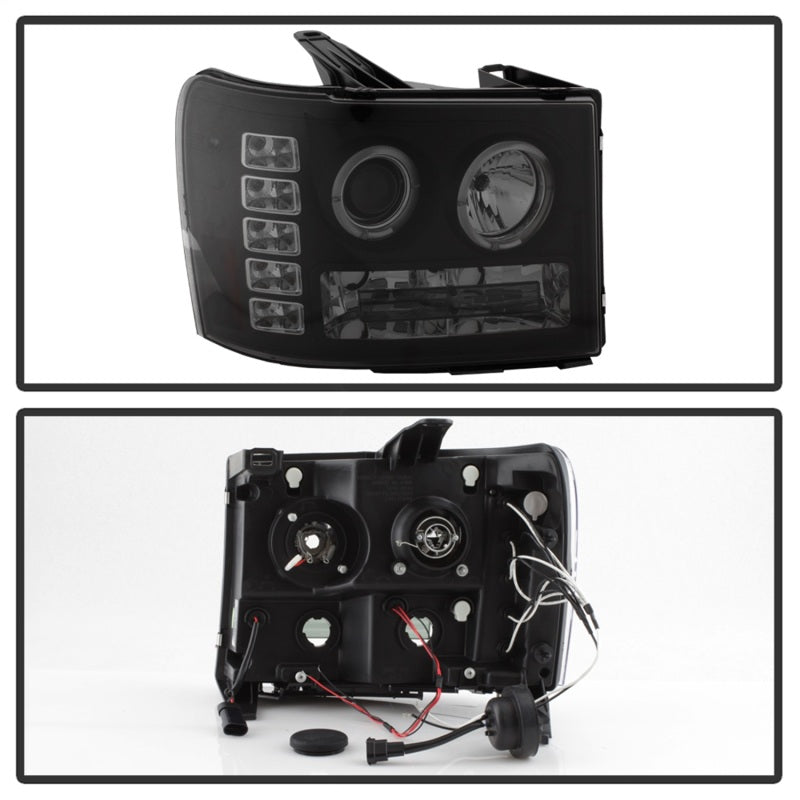 Phares de projecteur Spyder GMC Sierra 1500/2500 07-13 LED Halo- LED Blk Smke PRO-YD-GS07-HL-BSM
