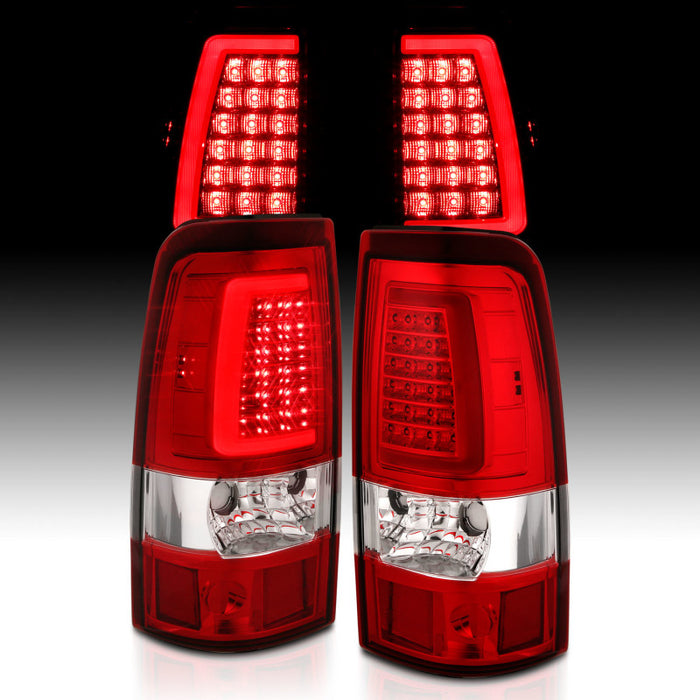 Feux arrière à LED ANZO 1999-2002 Chevy Silverado 1500 style planche chromé avec lentille rouge/transparente