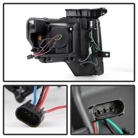 Phares de projecteur Spyder Ford F150 09-14 Modèle halogène - Barre lumineuse DRL Chrm PRO-YD-FF15009-LBDRL-C