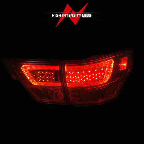 Feux arrière à LED ANZO 11-13 Jeep Grand Cherokee avec barre lumineuse Boîtier chromé/lentille transparente 4 pièces