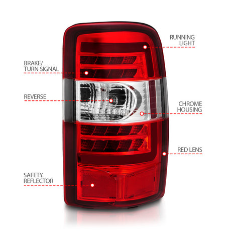 Feux arrière à LED ANZO 2000-2006 Chevrolet Tahoe avec boîtier chromé à lentille rouge