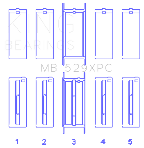 Jeu de 5 roulements principaux de vilebrequin revêtus Windsor King Ford 260CI/289CI/302 5,0 L (taille STDX)