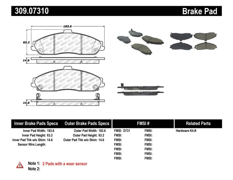 Plaquettes de frein avant StopTech Performance pour Cadillac XLR/XLR-V 04-08 / Corvette 97-10 / Pontiac GTO 05-06