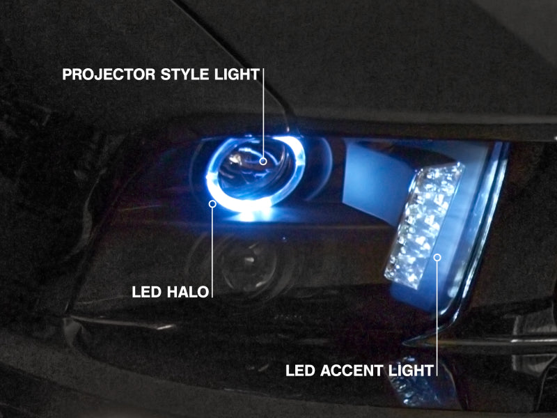 Raxiom 05-09 Ford Mustang w/ Halogen LED Halo Prjctr Headlights-Blk Hsng(Smoked Lens Exclude GT500)