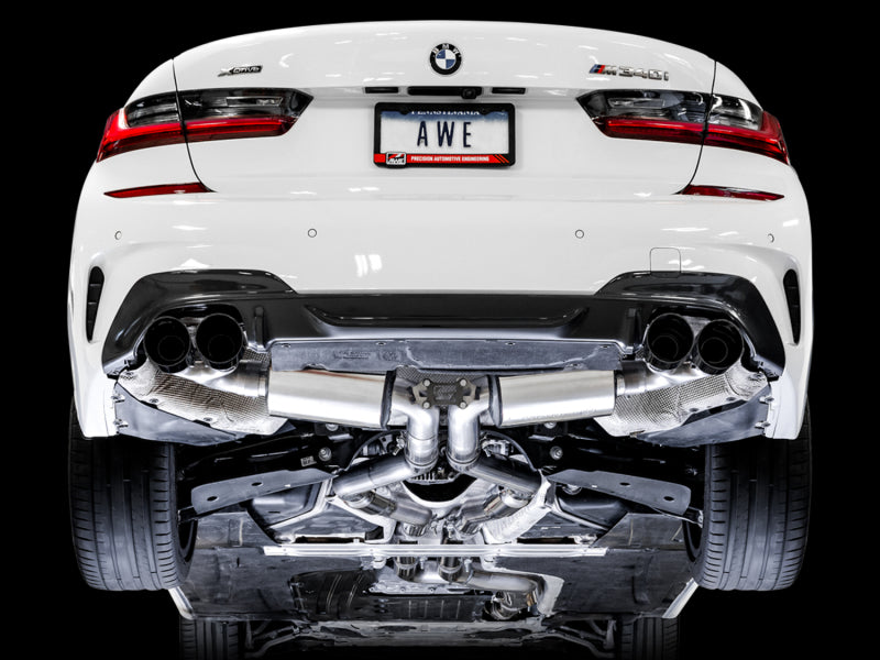 Échappement AWE Tuning 2019+ BMW M340i (G20) Resonated Touring Edition - Embouts noirs Quad Diamond