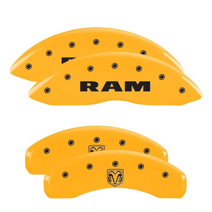 Couvre-étriers MGP 4 gravés avant Ram arrière Ramhead finition jaune noir Char 2019 Ram 1500