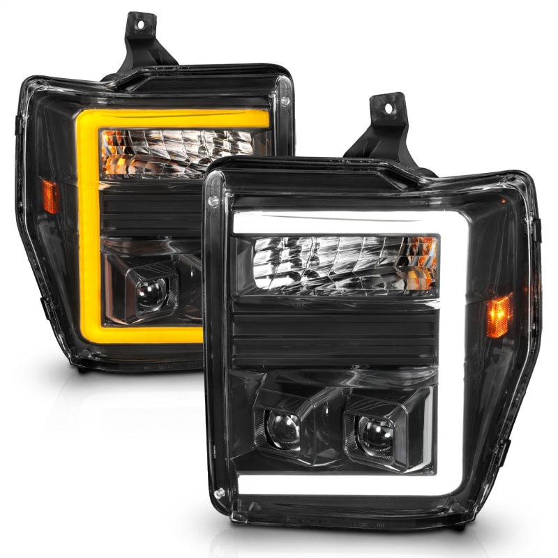 ANZO 08-10 Ford F-250 - F-550 Super Duty Phares de projecteur avec barre lumineuse Switchback Boîtier noir