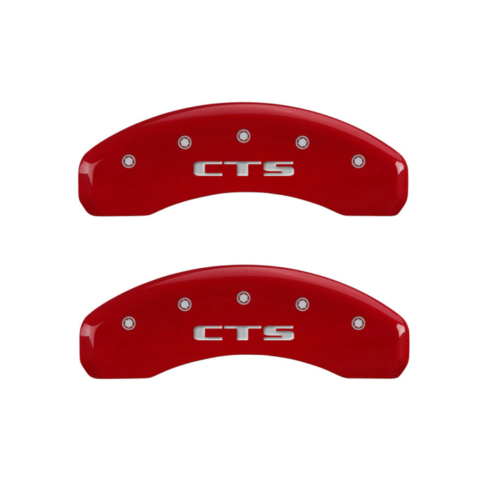 MGP 4 Caliper Covers Engraved Front Cursive/Cadillac Engraved Rear CTS Red finish silver ch