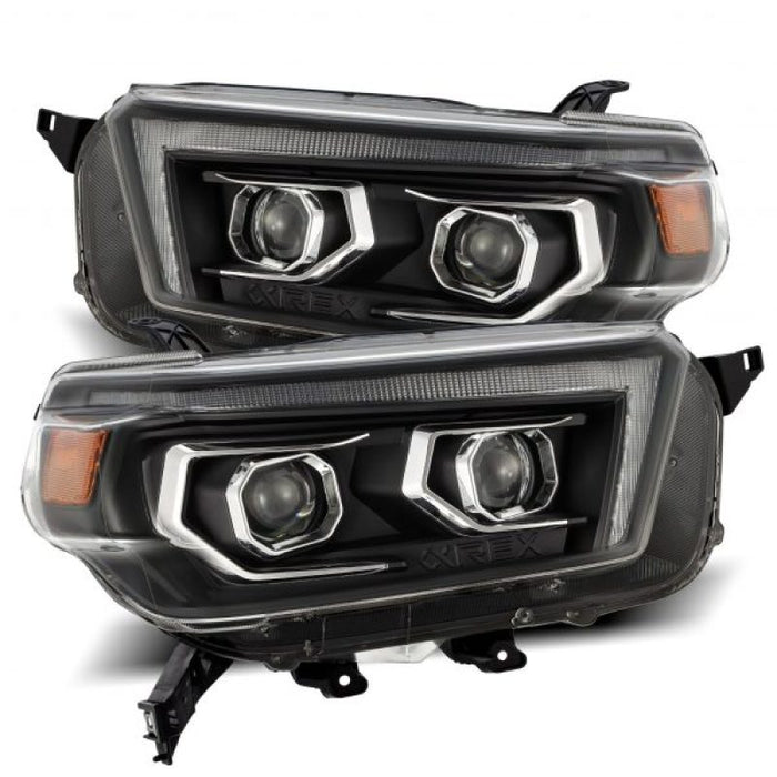 Phares à LED AlphaRex 10-13 Toyota 4Runner LUXX de style planche, noirs avec clignotants Seq/DRL