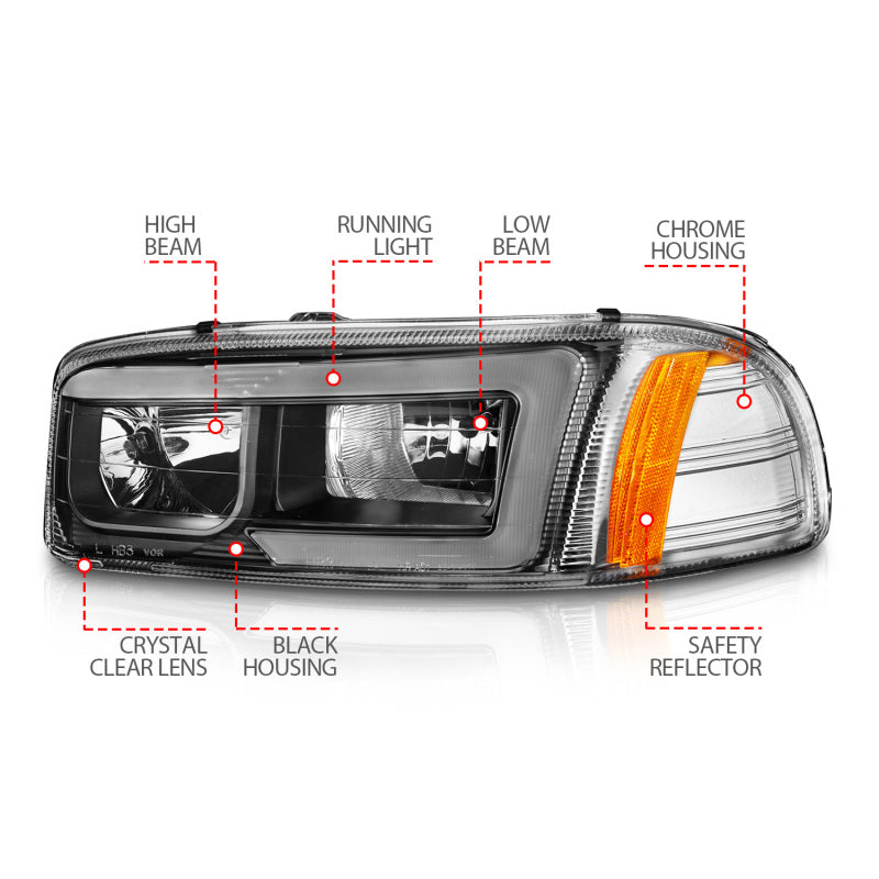 ANZO 99-17 GMC Sierra/Denali Headlights Black Amber (w/C Light Bars)