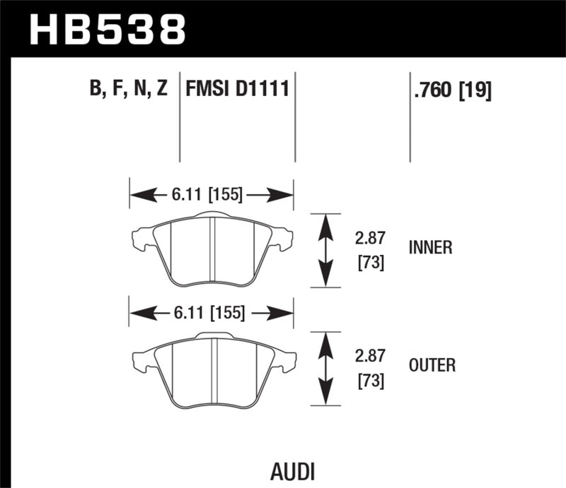 Plaquettes de frein avant Hawk 09 Audi A4 Cabriolet / 05-07 A4 / 05-09 A4 Quattro / 06-09 A6 / 08 VW R32 HPS