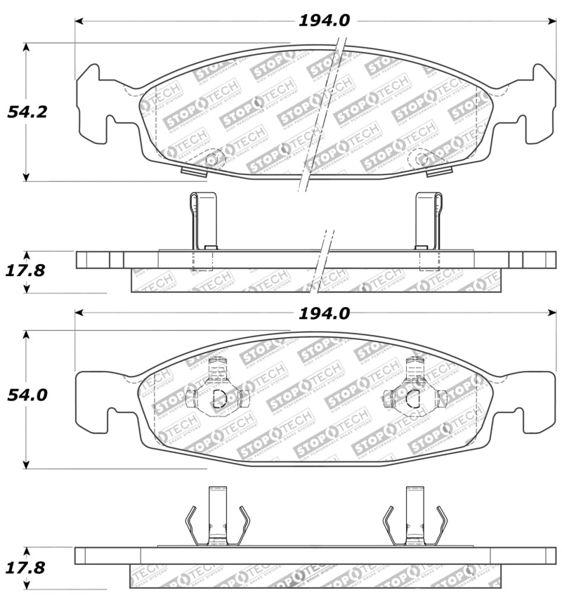 Plaquettes de frein sport StopTech avec cales et matériel - Avant