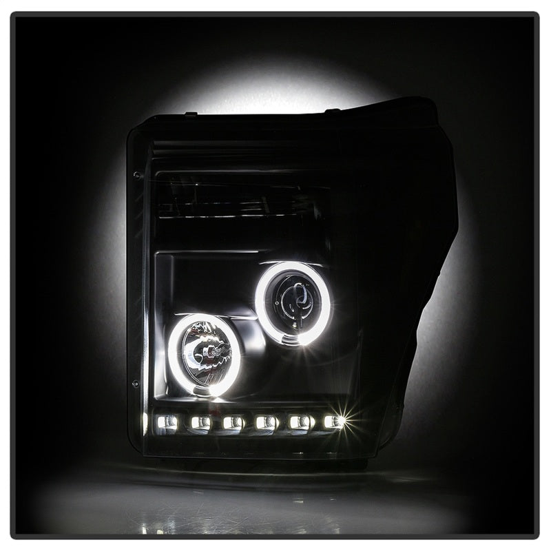 Phares de projecteur Spyder Ford Super Duty 11-16 LEDHalo DRL tout noir PRO-YD-FS11-HL-BKV2