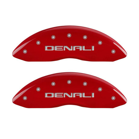 Couvre-étriers MGP 4 gravés avant et arrière, finition rouge Denali argent ch