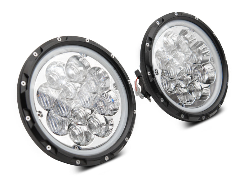 Phare LED Raxiom 97-18 Jeep Wrangler TJ/JK Axial Spider avec feux de jour ambrés - Chrome Hsng (lentille transparente)