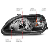 Phares en cristal ANZO Honda Civic 1999-2000 Noir