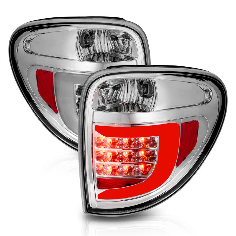 Feux arrière à LED ANZO 2004-2007 Dodge Grand Caravan avec barre lumineuse, boîtier chromé, lentille transparente