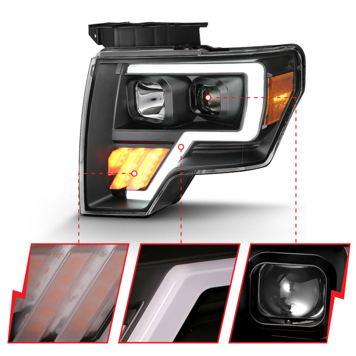 Barre lumineuse de projecteur ANZO 2009-2014 Ford F-150 G4 HL Noir Ambre