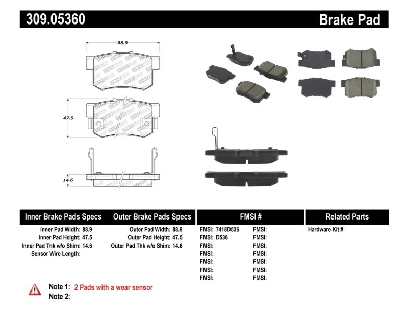 Plaquettes de frein arrière StopTech Performance pour Honda Accord EX/EX-L Coupé 08-10 / LX/LX-P/LX+ Berline 08-10