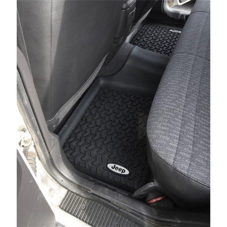 Revêtement de sol arrière Rugged Ridge noir 1984-2001 Jeep Logo Cherokee XJ