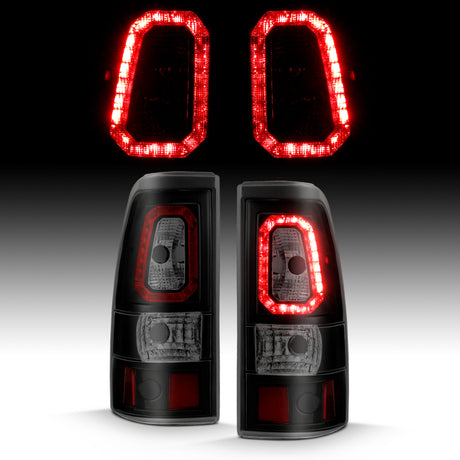 Feux arrière à LED ANZO 1999-2002 Chevy Silverado 1500 style planche noir avec lentille fumée