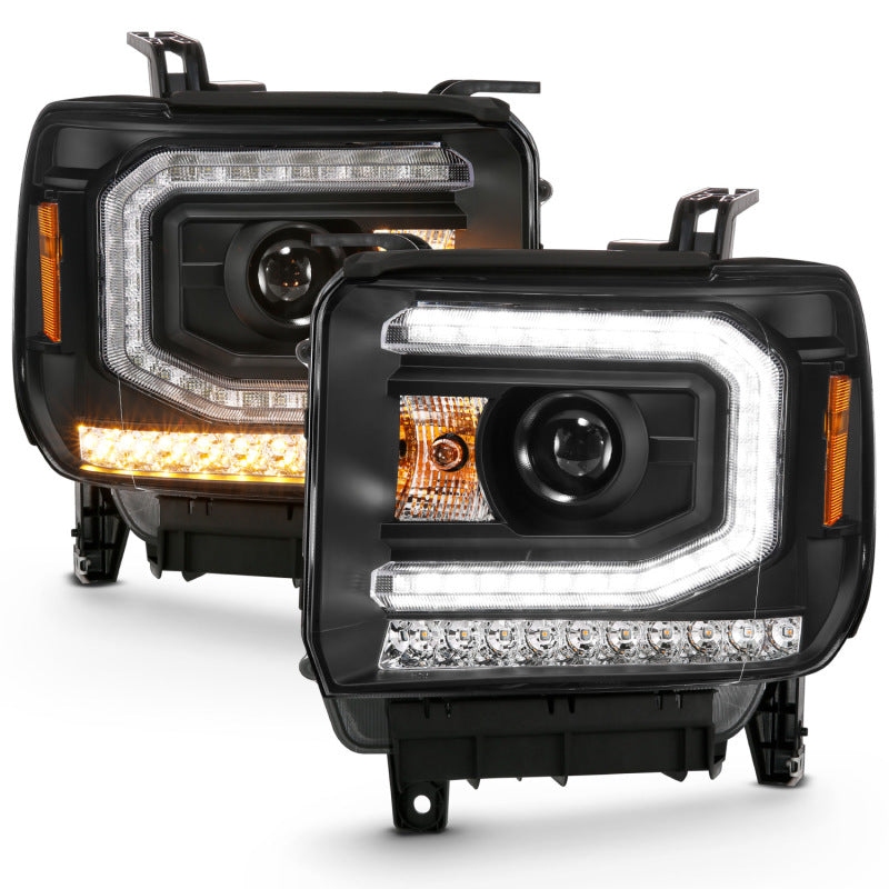 Phare de projecteur ANZO 2016-2019 Gmc Sierra 1500 style planche noir avec signal ambre séquentiel