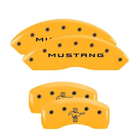 Couvre-étriers MGP 4 gravés avant Mustang arrière barre et finition jaune poney Blk Char 2004 Ford Mustang