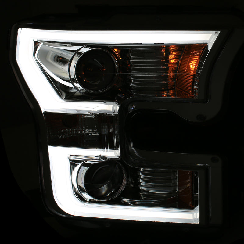 Phares de projecteur ANZO 2015-2016 Ford F-150 avec design de style planche Chrome avec ambre