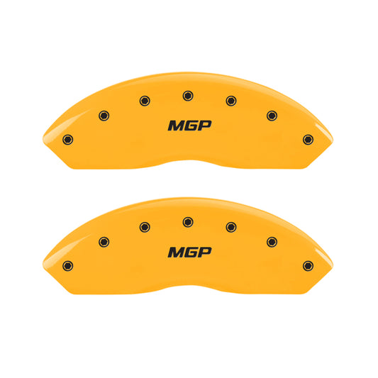 MGP 4 Caliper Covers Engraved Front & Rear MGP Yellow Finish Black Char 2009 Toyota Fj Cruiser