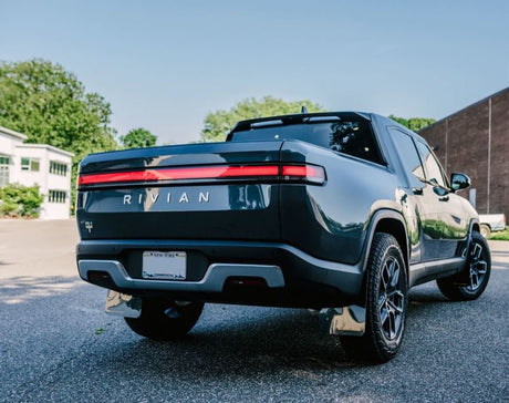 Rally Armor 22-25 Rivian R1T Black UR Mud Flap w/Tangerine Scream Logo