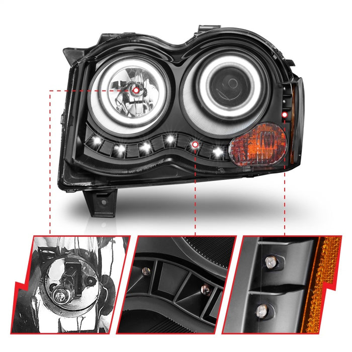 Phares de projecteur ANZO 2008-2010 Jeep Grand Cherokee avec halo noir (CCFL)