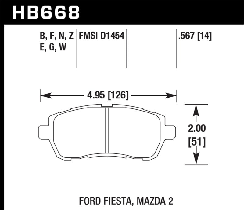 Plaquettes de frein avant Hawk DTC-60 pour Ford Fiesta S/SE/SEL 11-12 / Mazda 2 Sport/Touring 11-12