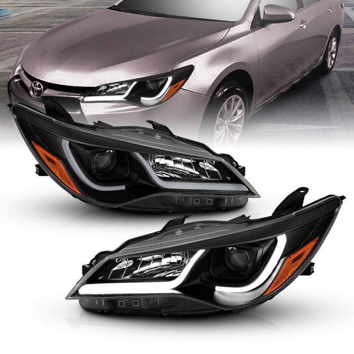 Phares de projecteur ANZO avec design de style planche noir avec ambre 15-16 Toyota Camry (4DR)