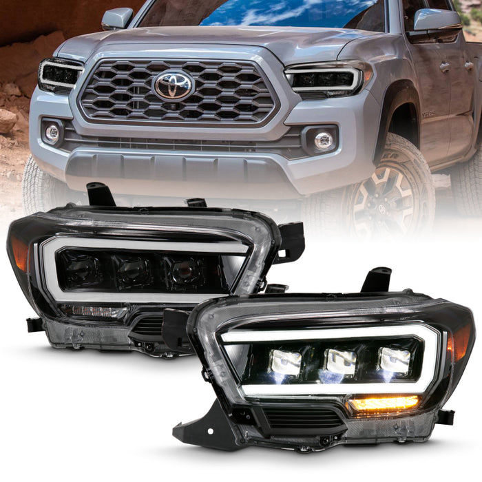 Phares de projecteur à LED ANZO 2016-2018 Toyota Tacoma Style planche noir avec ambre