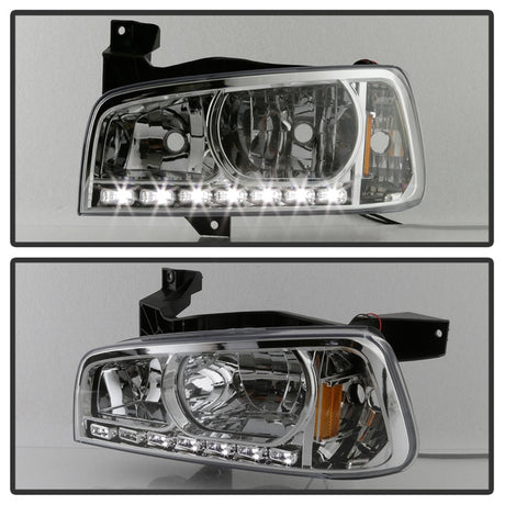 xTune Dodge Charger 06-10 1Pc LED Crystal Headlights Chrome HD-ON-DCH05-1PC-LED-C