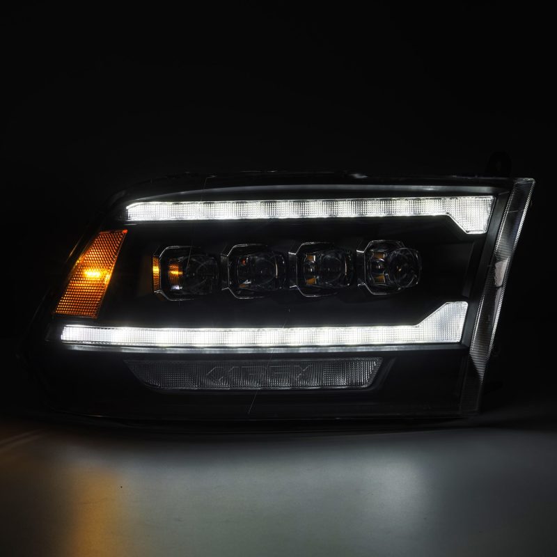 Phares à LED AlphaRex 09-18 Ram 2500 NOVA de style planche chromés avec éclairage actif/signal séquentiel/DRL