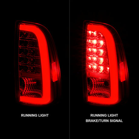 Feux arrière à LED ANZO 00-06 Toyota Tundra avec barre lumineuse, boîtier chromé, lentille transparente