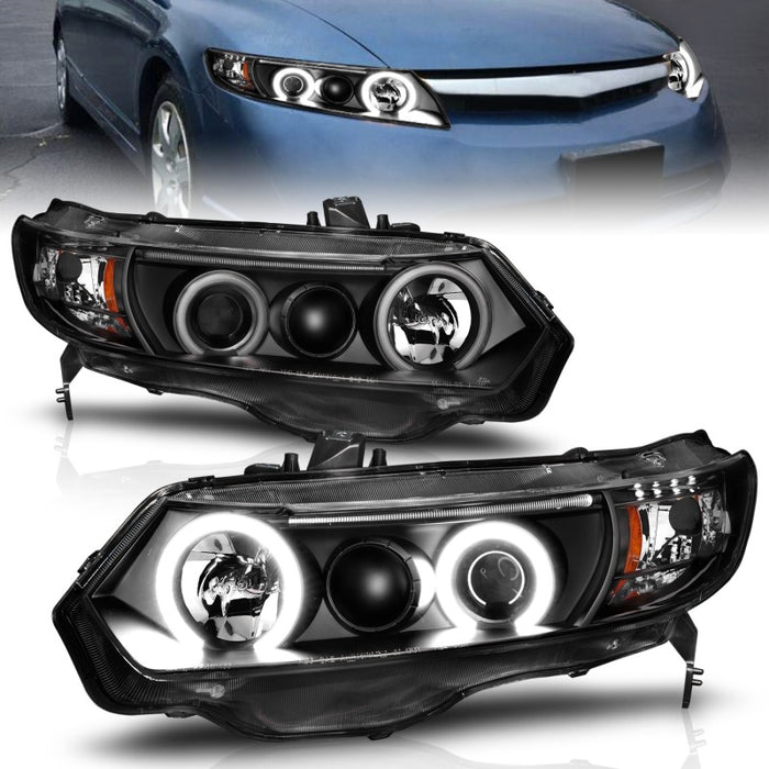 Phares de projecteur ANZO 2006-2011 Honda Civic avec halo noir (CCFL)