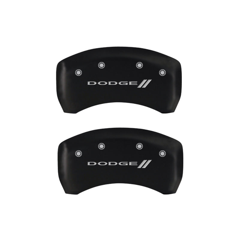 Couvre-étriers MGP 4 gravés à l'avant et à l'arrière avec rayures/finition rouge Dodge argent ch