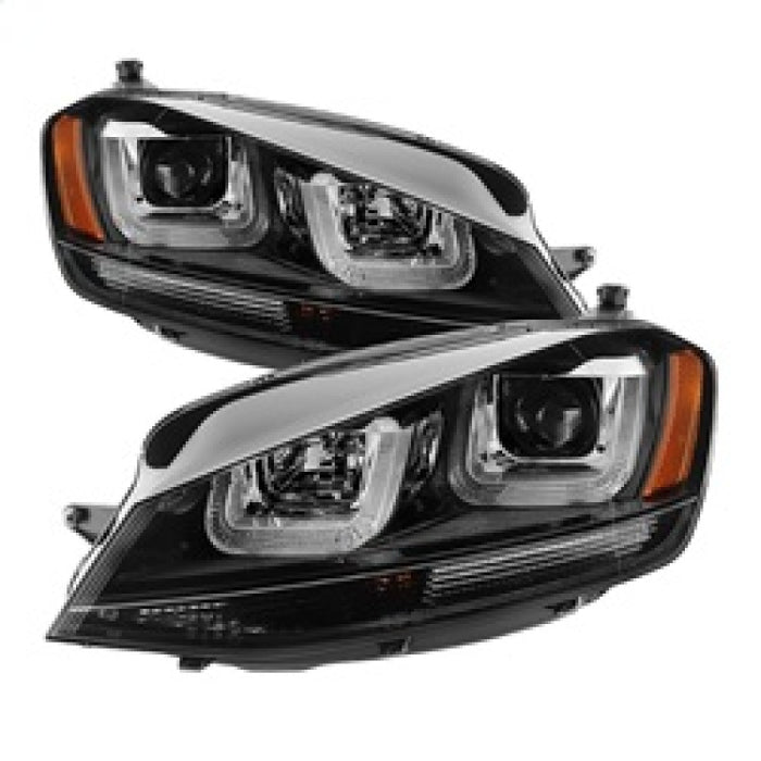 Phares de projecteur Spyder Volkswagen Golf VII 14-16 DRL LED Blk Stripe Blk PRO-YD-VG15-BLK-DRL-BK