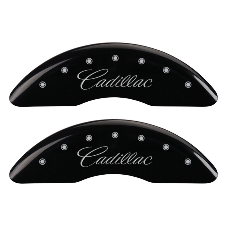Couvre-étriers MGP 4 gravés avant et arrière cursive/finition noire Cadillac argent ch