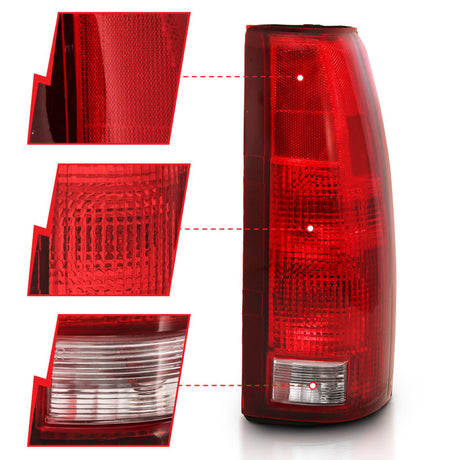 Feu arrière ANZO 1988-1999 Chevy C1500, lentille rouge/transparente avec circuit imprimé (remplacement OE)